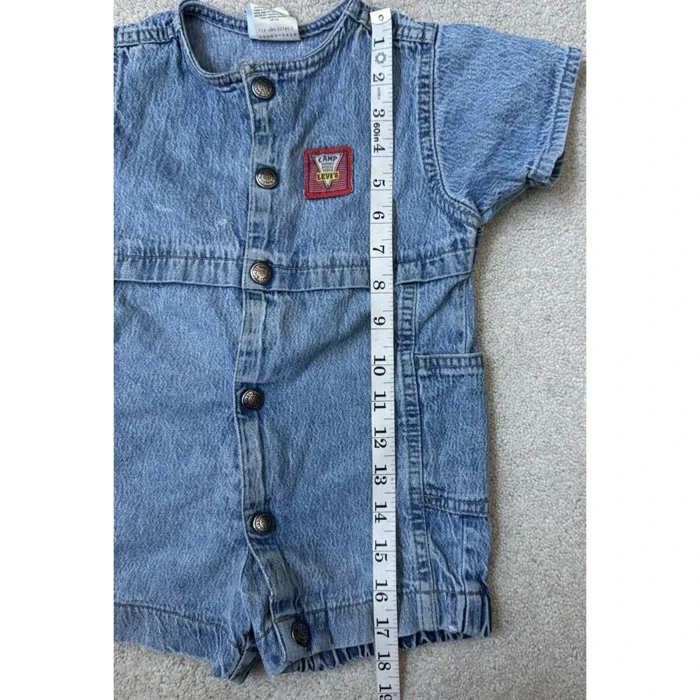 Vintage Levi’s Baby Denim Romper-Camp Levi’s Patch 90’s Light Wash Jean Shortall